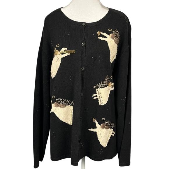 Vintage Carroll Reed Cardigan Christmas Angel Button Up Sweater Women Size XL - Picture 1 of 8